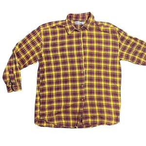 Vintage 1980s 1990s Mustard Plaid Grunge Garage Flannel Shirt Button Up